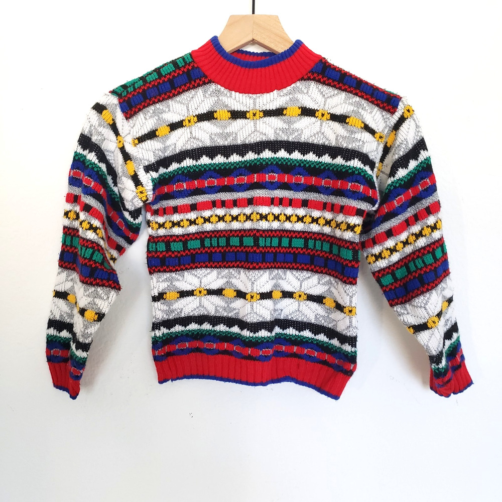 Vtg Club House SIZE 7 Retro Bold Colorful Colorblock Knit Sweater Boys Kidcore